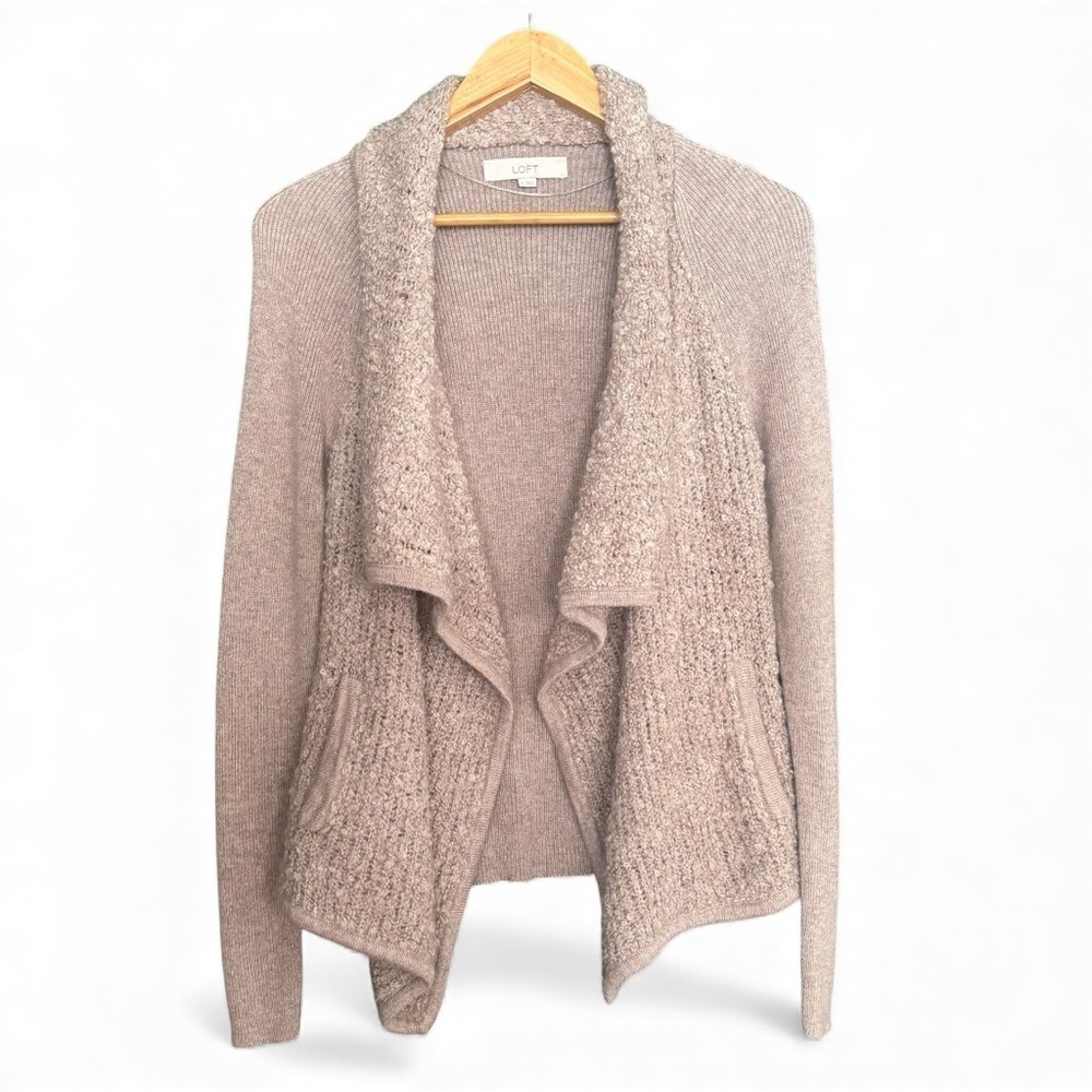 LOFT Wool Mohair Blend Open Front Cardigan Sweater Tan Brown Small